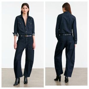 Nili Lotan Shon Denim Barrel Leg Tapered Crop Jean Pant- Size 28 Indigo Rinse